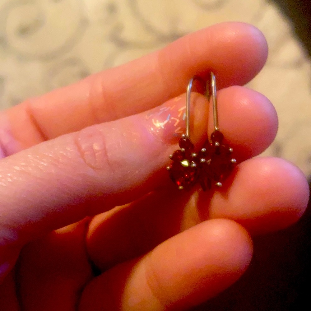 Ruby Sterling Silver Heart Drop Earrings - image 1